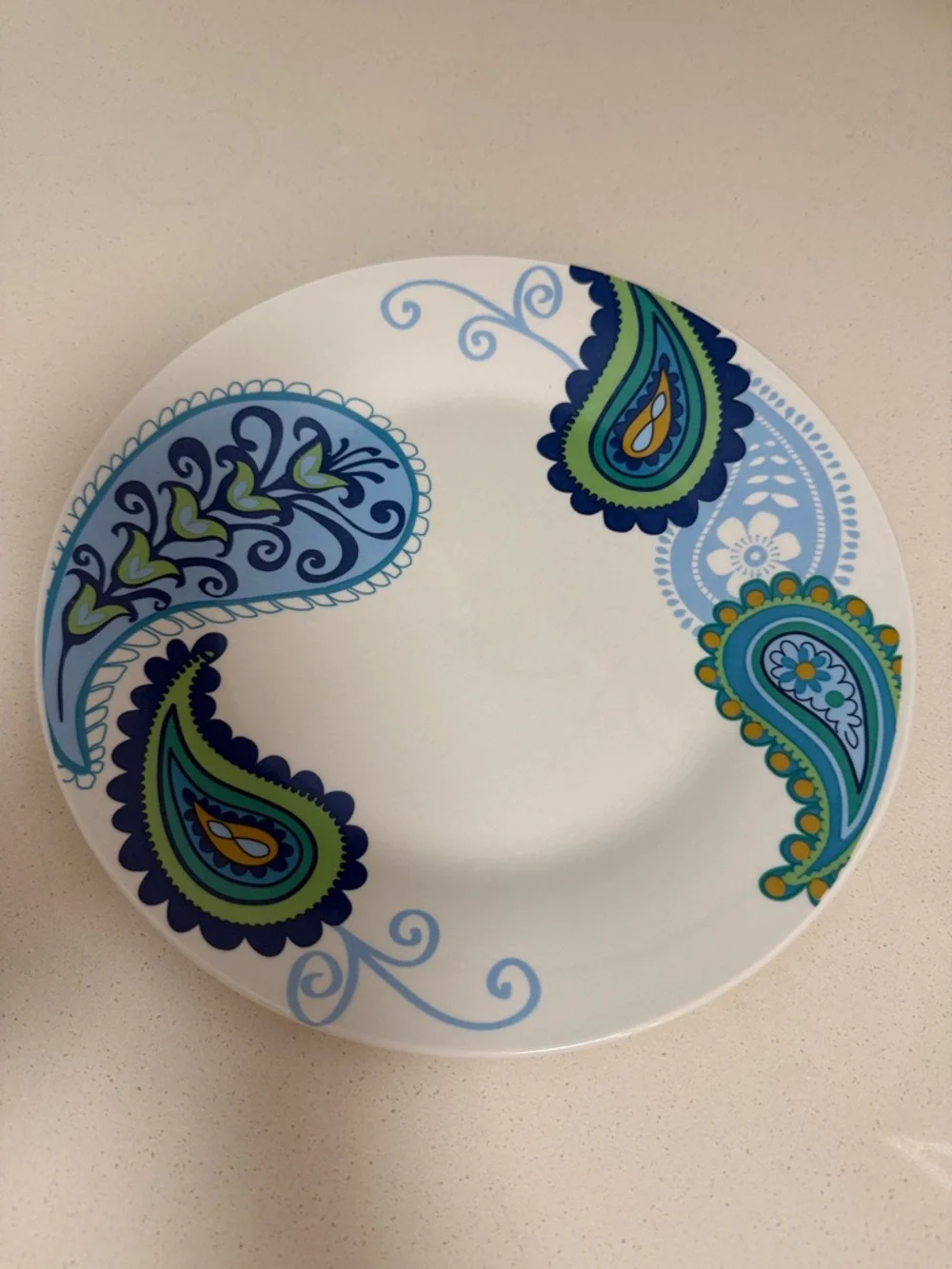 Royal Norfolk Set of 5 Dinner Plates Blue Green Paisley Print 10.5” Coastal Boho